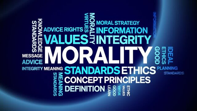 Morality animated tag word cloud;text design animation kinetic typography seamless loop.