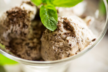homemade ice cream with pieces of grated dark chocolate
