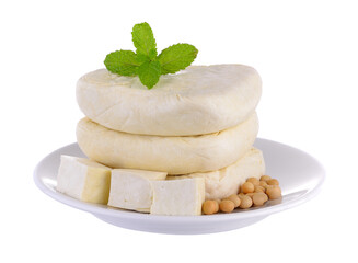  tofu in white plate isolated on transparent png