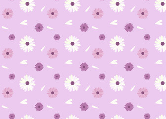 Floral pattern in purple colors with flowers of different sizes