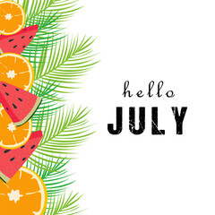 welcome july.hello july vector background.suitable for card, banner, or poster