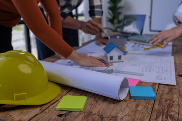 Engineer Teamwork Meeting, Architect contractor meetings of real estate brokers and company presidents to select a model to build a housing estate in writing and presenting to state organizations.	