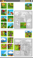 jigsaw puzzle games set with cartoon insects animal characters