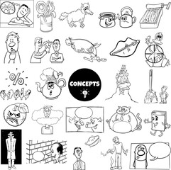 cartoon concepts or metaphors with comic characters set