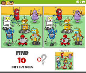 differences task with cartoon robots characters