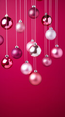 Fototapeta na wymiar New Year's silver pink and balls and decoration on a colorful background Festivities, and Glittering Decorations: A Captivating Visual Spectacle of New Year Celebrations Immersed in Joy and Traditions
