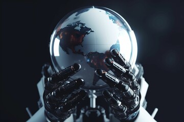 Ai Taking over the world: Robot Holding Globe Ai Generated