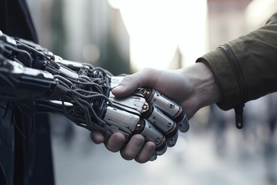The Future of Business Partnerships: A Robot and Human Handshake - Ai Generated