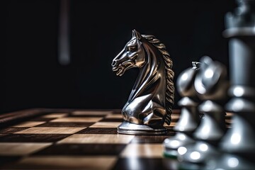 Leadership and Victory in Chess Game: Closeup of Horse and Pawn. Business Concept