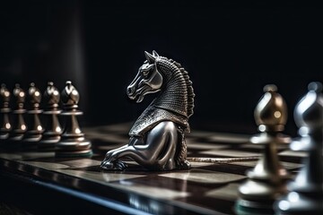 Leadership and Victory in Chess Game: Closeup of Horse and Pawn. Business Concept