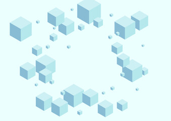 Sky Blue Block Background Blue Vector. Box Geometry Illustration. Grey Cubic Toy Design. 3d Texture. Monochrome Element Square.