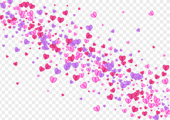 Fototapeta na wymiar Red Confetti Background Transparent Vector. Decor Illustration Heart. Pink Falling Texture. Fond Confetti Wedding Pattern. Violet Random Frame.