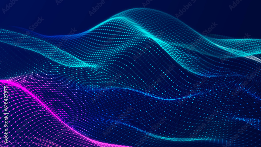 Aufkleber Lights background. Colored music wave. Big data digital code. Futuristic dots Illustration. 3D