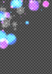 White Snowflakes Background Transparent Vector. Flakes Glitter Illustration. Gray January. Purple Glare Light. Overlay Design.
