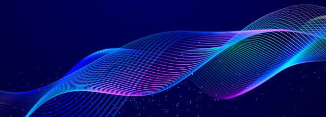 Technology background. Data stream. Movement of luminous lines on dark background. 3d