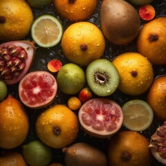 fresh healthy strawberry water green vitamin background drop lemon food fruit. Generative AI.
