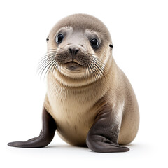 Cute little baby seal sea calf realistic photo photo generative AI illustration isolated on white background. Lovely baby animals concept
