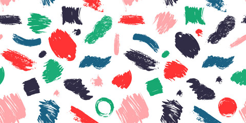 Seamless hand drawn various brush stroke shapes. Abstract contemporary seamless pattern. Modern trendy illustration. Stamp texture. Vector perfect for textile print, poster, fashion, design, art.