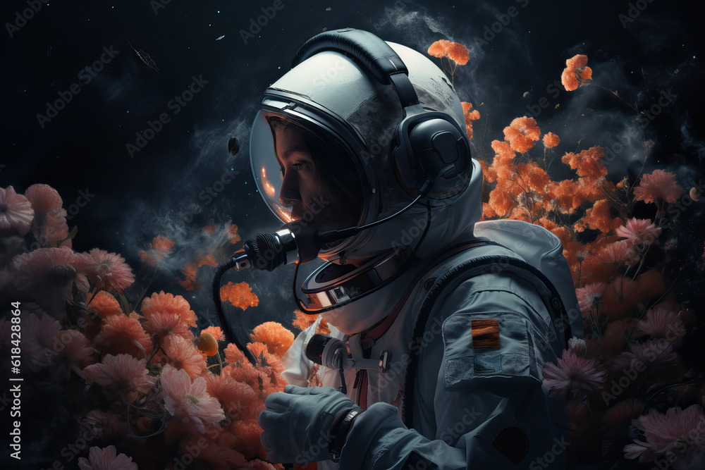 Poster embark on a musical journey through the cosmos with this captivating illustration of a dj astronaut 