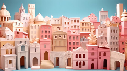 Origami Paper Art of City and Building created with Generative AI Technology