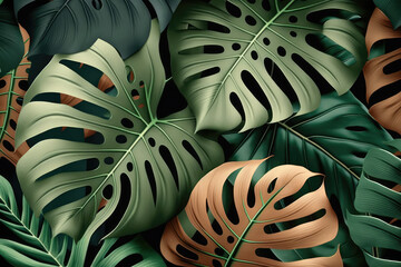 Seamless monstera pattern. Vintage botanical 3d illustration for printing fabric, wrapping paper, packaging