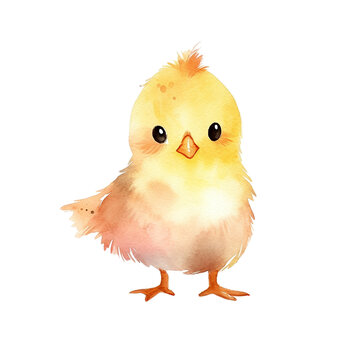 Little Chick Farm Animal - Cute Hand Painted Style - Childish Watercolor Drawing - Fairy Tale Fantasy - Generative AI