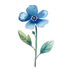 Fototapeta na wymiar Blue Flower - Cute Hand Painted Style - Childish Watercolor Drawing - Fairy Tale Fantasy - Generative AI