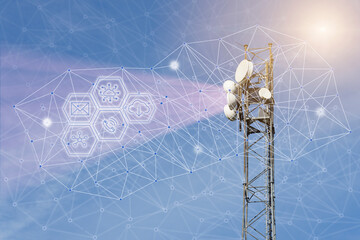Cellular antenna with virtual icons regarding data connections and access to cloud data, phone, email, networking.