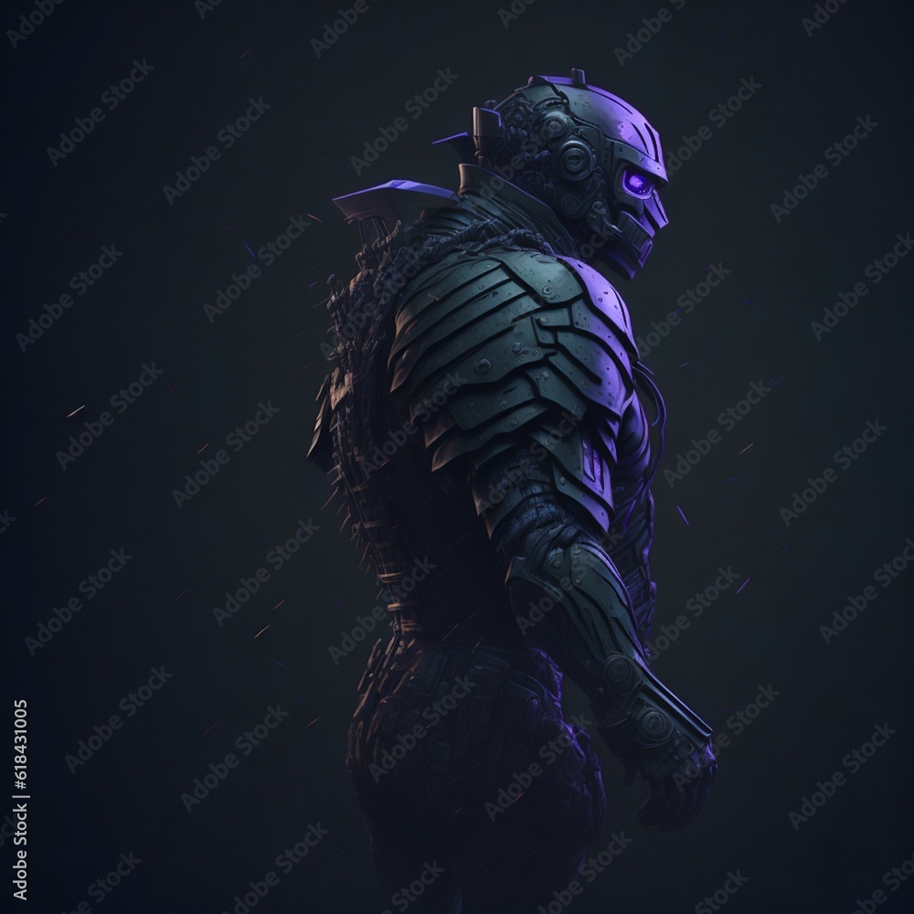 Poster ai generated futuristic robot standing on dark background