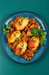 Grilled stuffed squid in salsa sauce