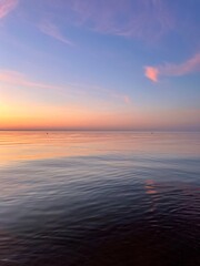 tender evening seascape, orange sea horizon, peaceful sea view