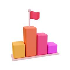 3d minimal goal achievement. business growing. data analysis. mission completion. goal setting. bar graph with a flag. 3d illustration.