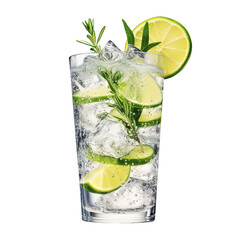 Gin and tonic cocktail drink with lime isolated on a transparent background (Generative AI) - obrazy, fototapety, plakaty