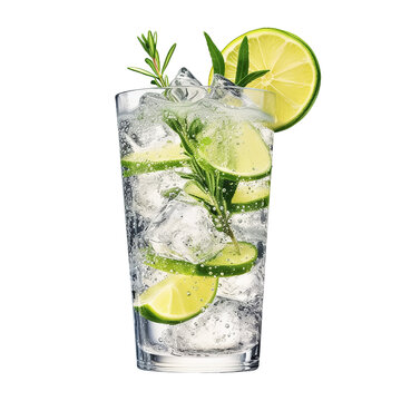 Gin and tonic cocktail drink with lime isolated on a transparent background (Generative AI)