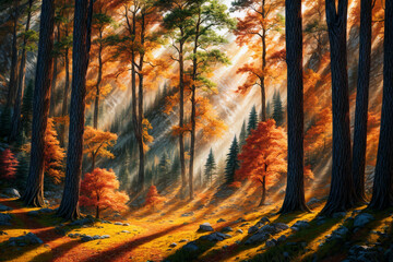 Nature landscape of forest, painting, Generative AI illustrations