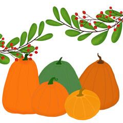 pumpkins and autumn leaves.