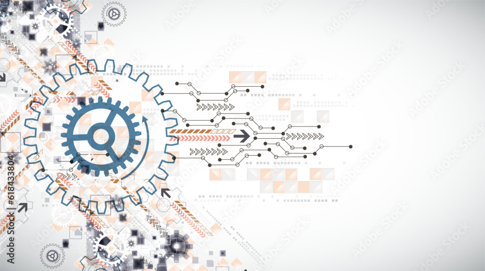 Wall mural abstract technological background with cogwheels and plexus effect.