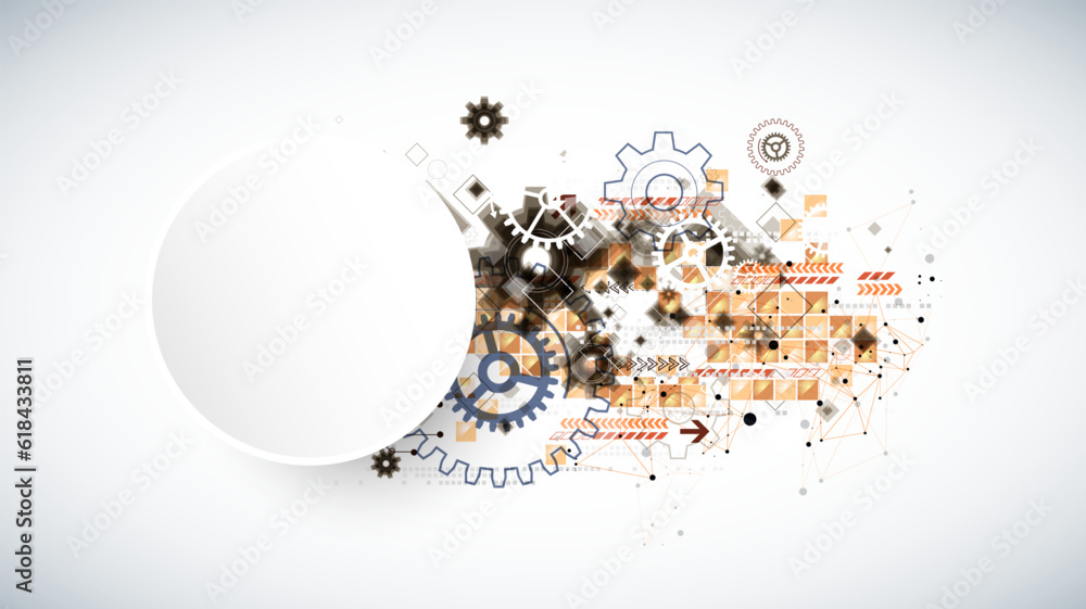 Poster Abstract  technological background  with cogwheels and plexus effect.