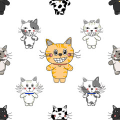 Happy cat doodle art seamless pattern textile vector design