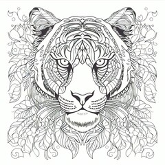 Fototapeta premium AI generated illustration of a sketch of a tiger face with intricate pattern details