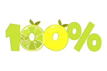 Lime texture text 100 percent. Vector icon with lime for advertising, banner, leaflet or polygraphy.