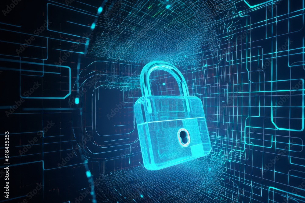 Leinwandbilder binary code lock, Unlocking the Digital Fort: CGI Image of a Padlock Transformed into a Cryptic Circuitry Artwork, Evoking the Aesthetics of Cryptid Academia