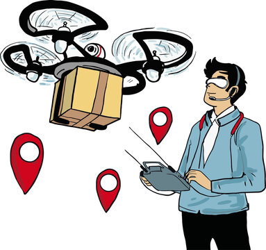 cartoon delivery of parcels using drones