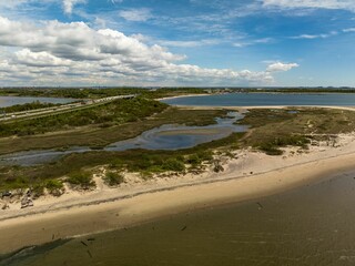 Stunning bird's eye view of an idyllic beach in Brooklyn, New York on a sun-soaked day