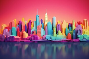 The Colorful City that Never Sleeps: New York Cityscape Illustration  - Ai Generated
