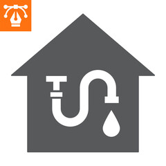 Water supply solid icon, glyph style icon for web site or mobile app, construction and building, plumbing in house vector icon, simple vector illustration, vector graphics with editable strokes.