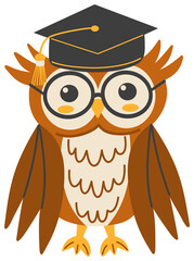 Graduation Owl with Eyeglasses Cartoon