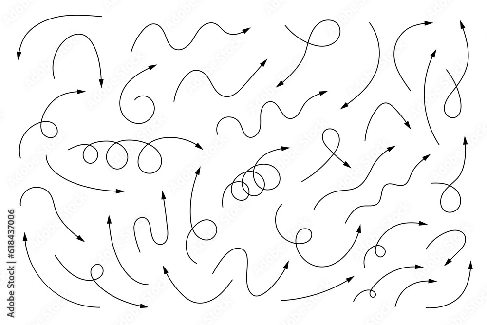 Aufkleber curved arrows. set of vector hand drawn arrows. collection of pointers.