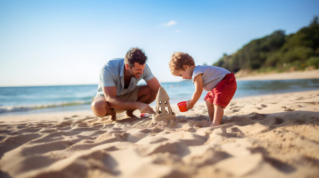 Father and Son playing on the Beach