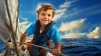 Fototapeta premium Young Boy on Sailingboat